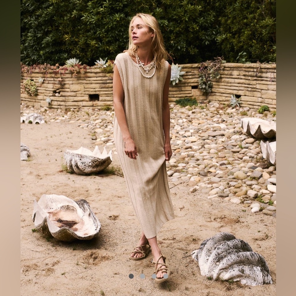 Camel / Tan Wide Ribbed Sweater Tank Midi / Maxi Dress - Picture 3 of 12